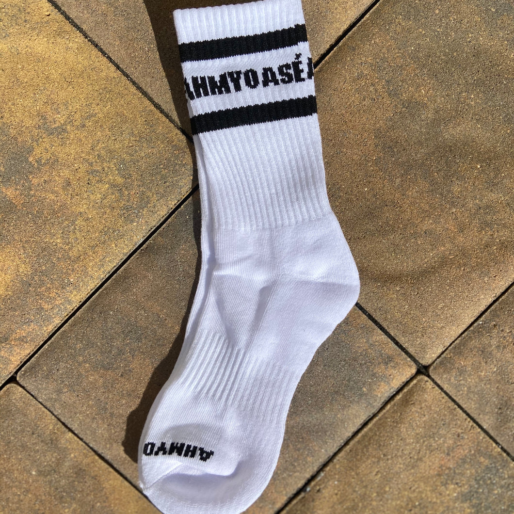 Unisex “AHMYO ASÉ” White Signature Socks