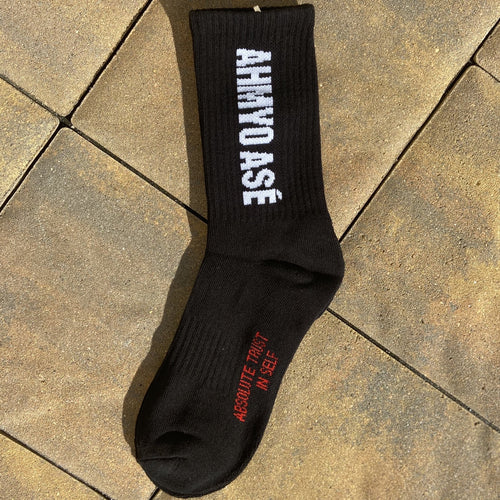 Unisex “AHMYO ASÉ” Black Signature Socks